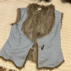 Together Light Blue Vest with Faux Fur Trim
